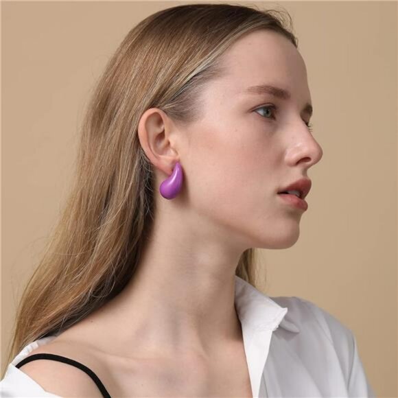 Chunky Purple Hoop Earrings Lightweight, Waterproof, Hollow Open Girls Earings - Picture 3 of 7